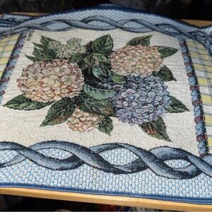 Vintage LENA LIU 4 Tapestry Placemats Hydrangea Blue Floral Granny Cottagecore